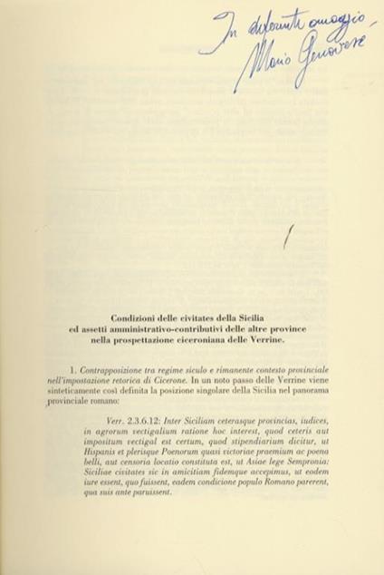 Condizioni delle civitates della Sicilia ed assetti amministrativo-contributivi delle altre province nella prospettazione ciceroniana delle Verrine - Mario Genovese - copertina