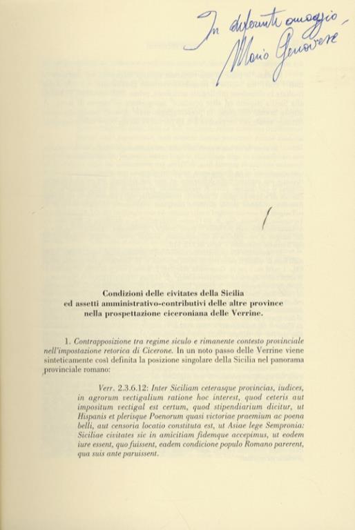 Condizioni delle civitates della Sicilia ed assetti amministrativo-contributivi delle altre province nella prospettazione ciceroniana delle Verrine - Mario Genovese - copertina