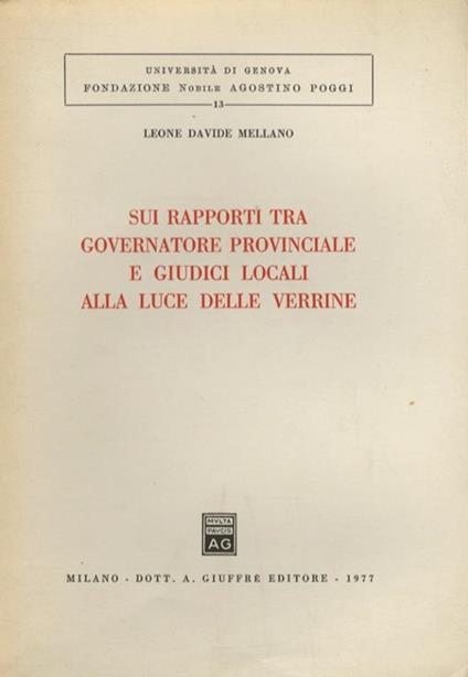 Sui rapporti tra governatore provinciale e giudici locali alla luce delle Verrine - copertina