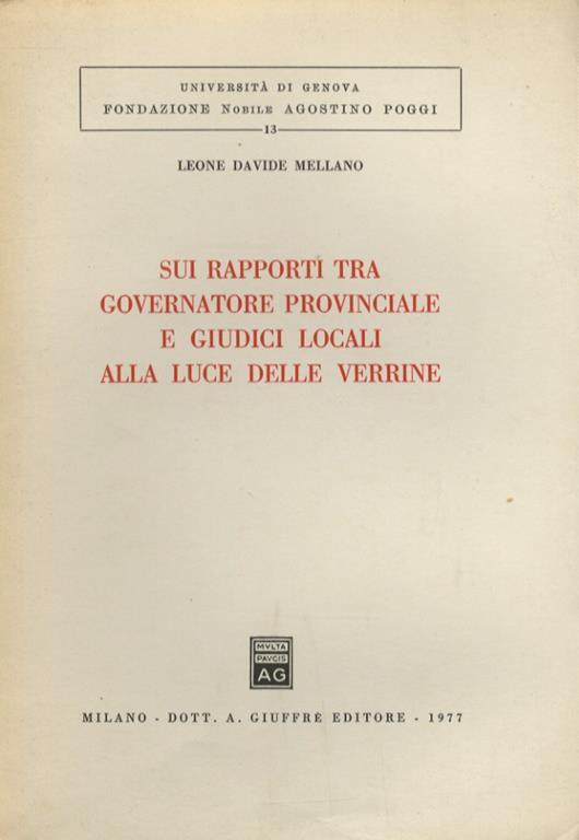 Sui rapporti tra governatore provinciale e giudici locali alla luce delle Verrine - copertina