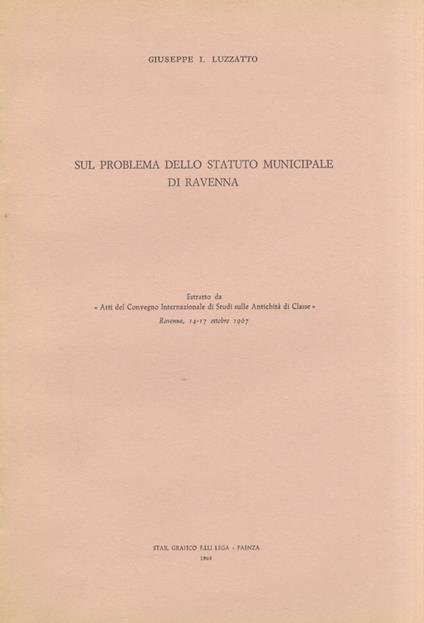 Sul problema dello statuto municipale di Ravenna - Giuseppe Luzzato - copertina