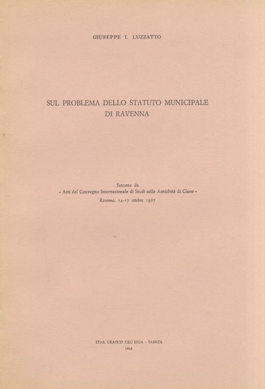 Sul problema dello statuto municipale di Ravenna - Giuseppe Luzzato - copertina
