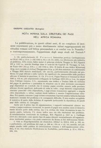Nota minima sulla struttura di pagi nell’Africa romana - Giuseppe Luzzato - copertina