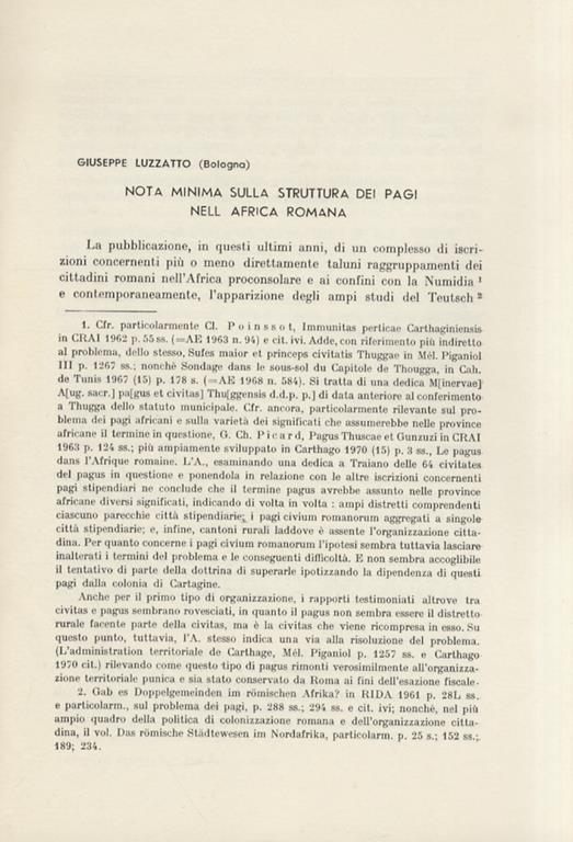 Nota minima sulla struttura di pagi nell’Africa romana - Giuseppe Luzzato - copertina