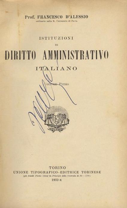 Istituzioni di diritto amministrativo italiano - Francesco D’Alessio - copertina