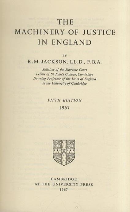 The Machinery of Justice in England. Fifth Edition - copertina