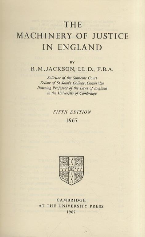 The Machinery of Justice in England. Fifth Edition - copertina