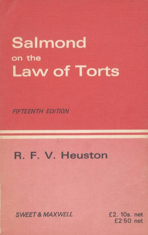 Salmond on the Law of Torts. Fifteenth Edition - R.F.V Heuston - copertina