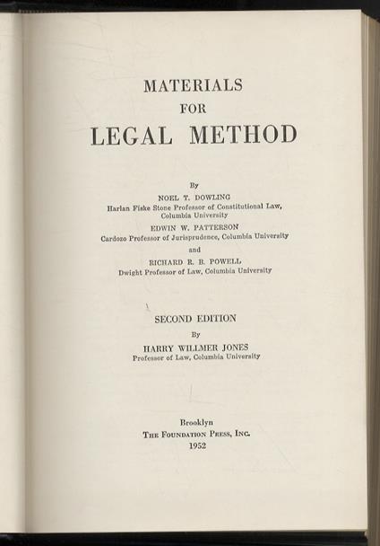 Materials for Legal Method. Second Edition, by Harry Willmer Jones - copertina
