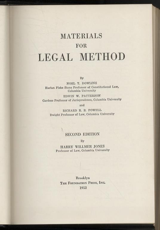 Materials for Legal Method. Second Edition, by Harry Willmer Jones - copertina