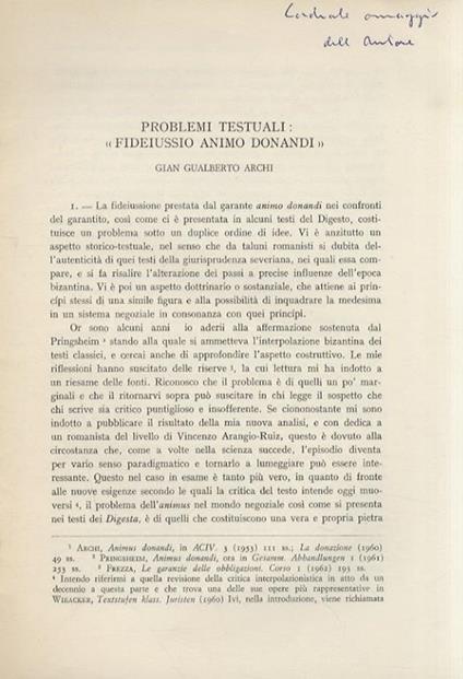 Problemi testuali: "Fideiussio animo donandi" - copertina