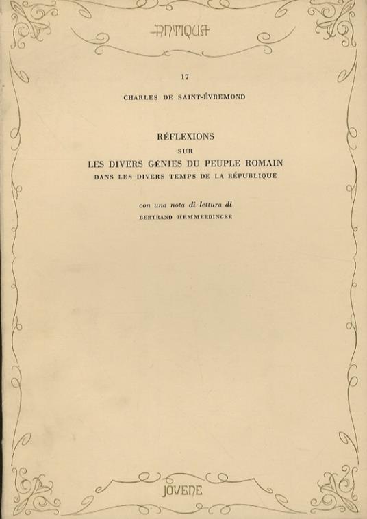 Réflexions sur les divers génies du peuple romain dans les divers temps de la République - Charles de Saint-Évremond - copertina