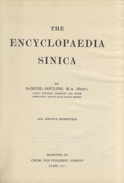 The Encyclopaedia Sinica - Samuel Couling - copertina