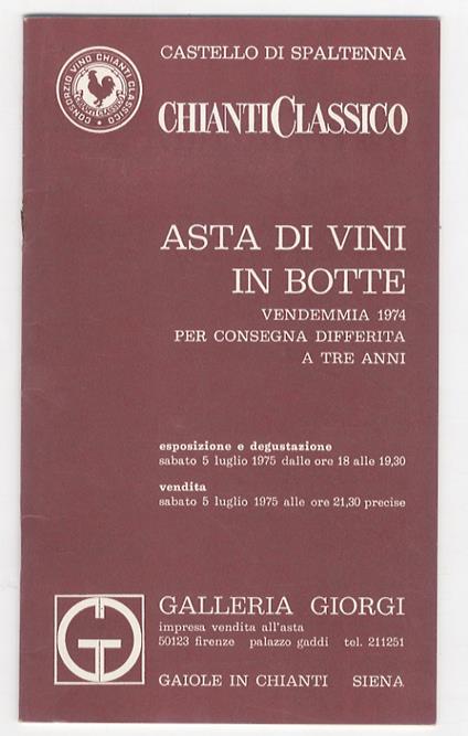 Chianti classico: asta di vini in botte, vendemmia 1974, per consegna differita a tre anni - copertina