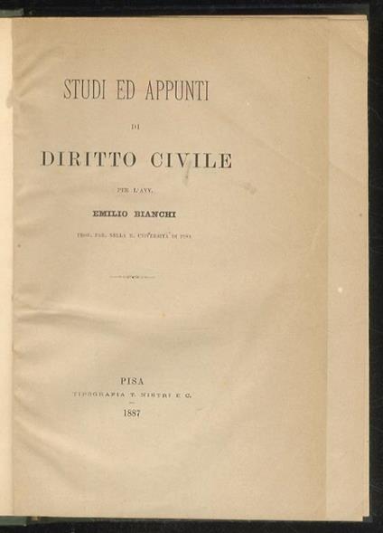 Studi ed appunti di diritto civile - Emilio Bianchi - copertina
