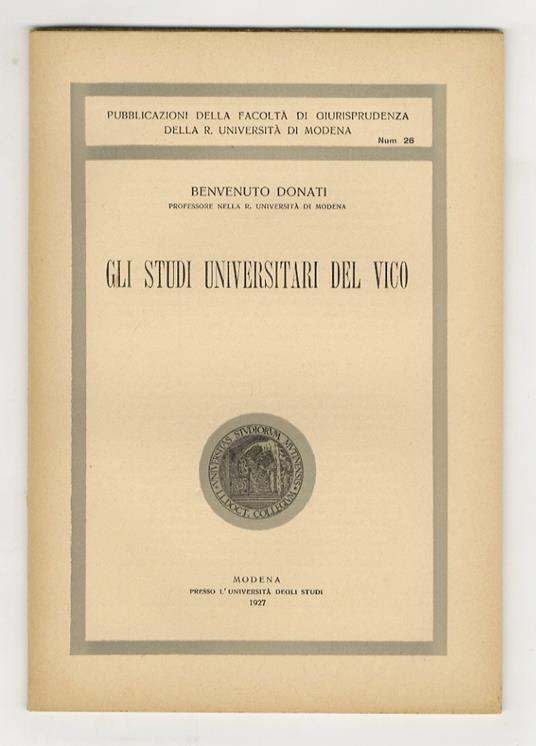 Gli studi universitari del Vico - Benvenuto Donati - copertina