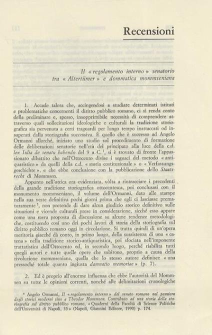 Il “regolamento interno” senatorio tra “Altertümer” e dommatica mommseniana - Francesco Arcaria - copertina