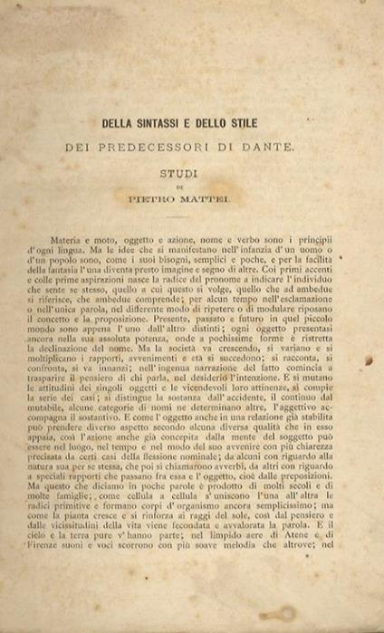 Della sintassi e dello stile dei predecessori di Dante. Studi di Pietro Mattei - Pietro Mattei - copertina