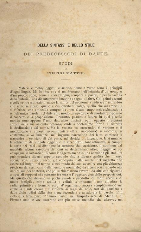 Della sintassi e dello stile dei predecessori di Dante. Studi di Pietro Mattei CB10522