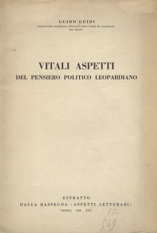 Vitali aspetti del pensiero politico leopardiano - Guido Guidi - copertina
