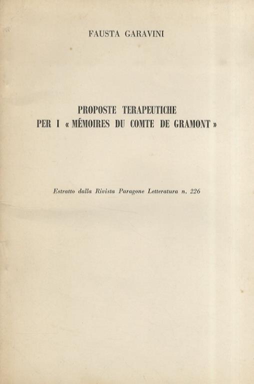 Proposte terapeutiche per i "Memoires du Comte de Gramont" - Fausta Garavini - copertina