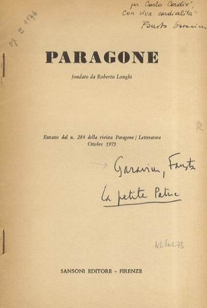 La petite patrie. Provincia e letteratura in Francia. Estratto dal n. 284 della rivista Paragone/letteratura ottobre 1973 - Fausta Garavini - copertina