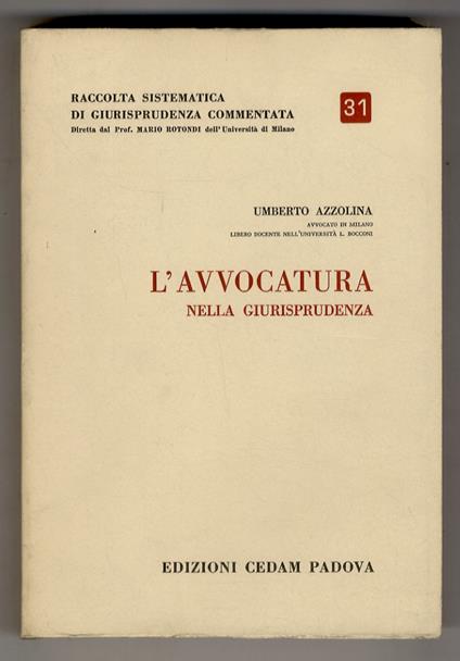 L’Avvocatura nella giurisprudenza - Umberto Azzolina - copertina