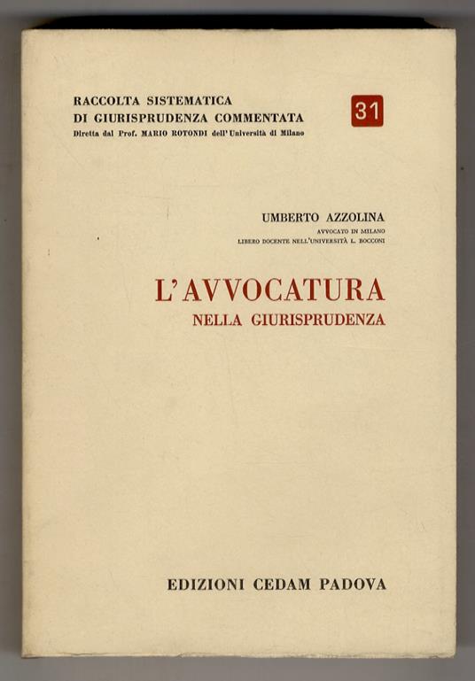 L’Avvocatura nella giurisprudenza - Umberto Azzolina - copertina