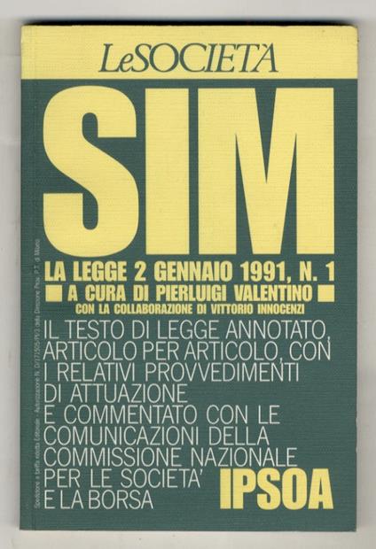 Sim. La Legge 2 Gennaio 1991, N. 1 - Valentino Piccoli - copertina