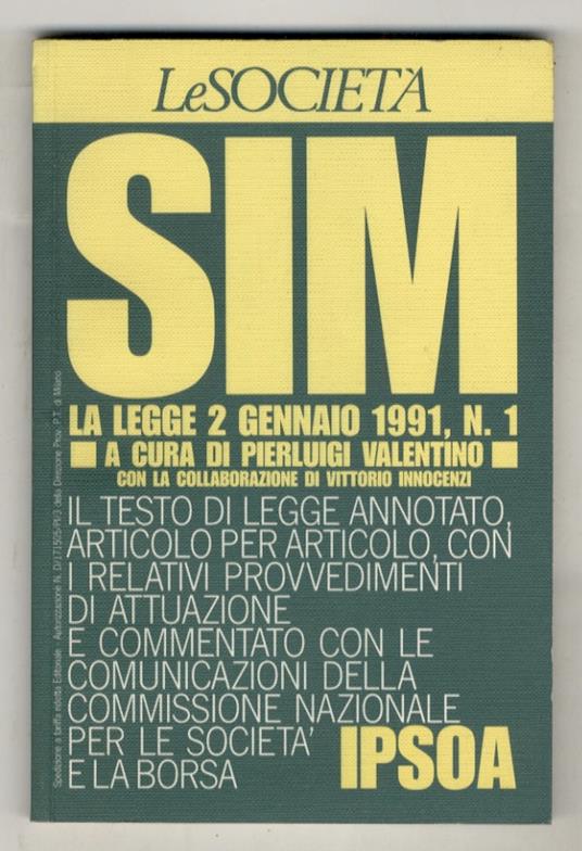 Sim. La Legge 2 Gennaio 1991, N. 1 - Valentino Piccoli - copertina