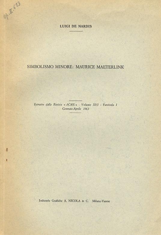 Simbolismo minore: Maurice Maeterlink - Luigi De Nardis - copertina