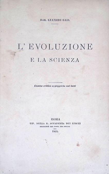 L' evoluzione e la scienza - Leandro Gaia - copertina