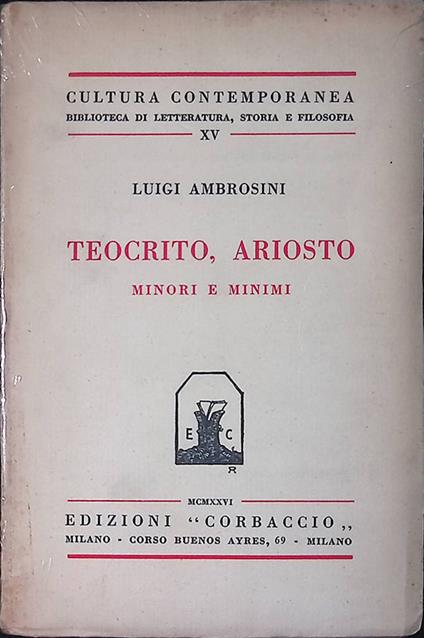 Teocrito, Ariosto. Minori e minimi - Luigi Ambrosini - copertina