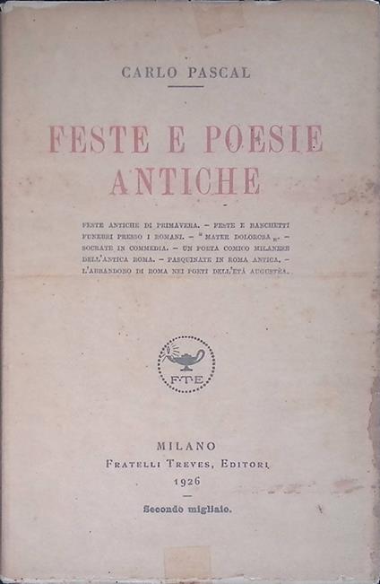 Feste e poesie antiche - Carlo Pascal - copertina