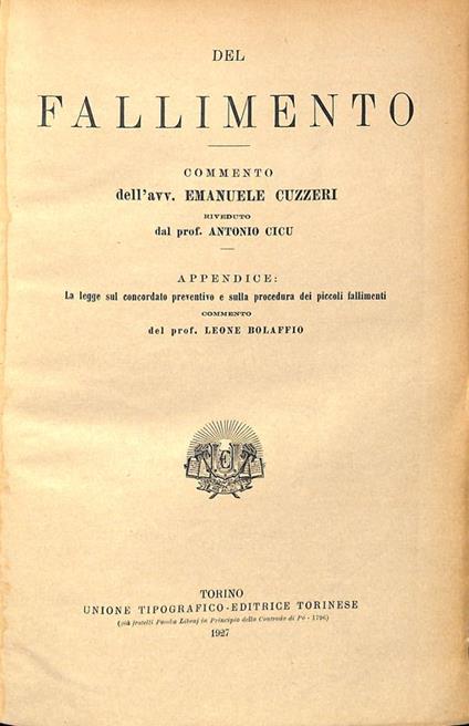 Il codice di commercio del fallimento - Emanuele Cuzzeri - copertina