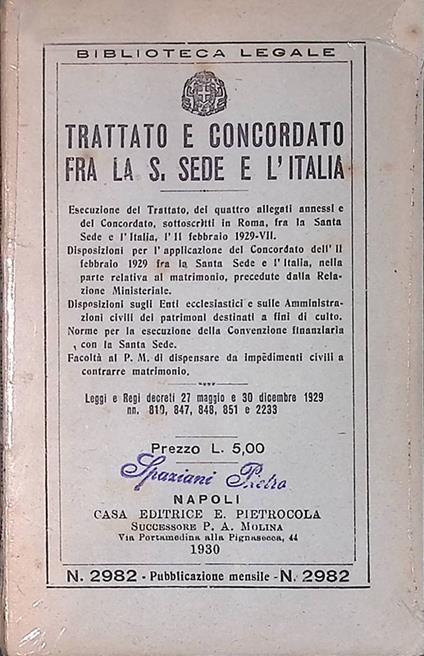 Trattato e concordato fra la S. Sede e l'Italia - copertina