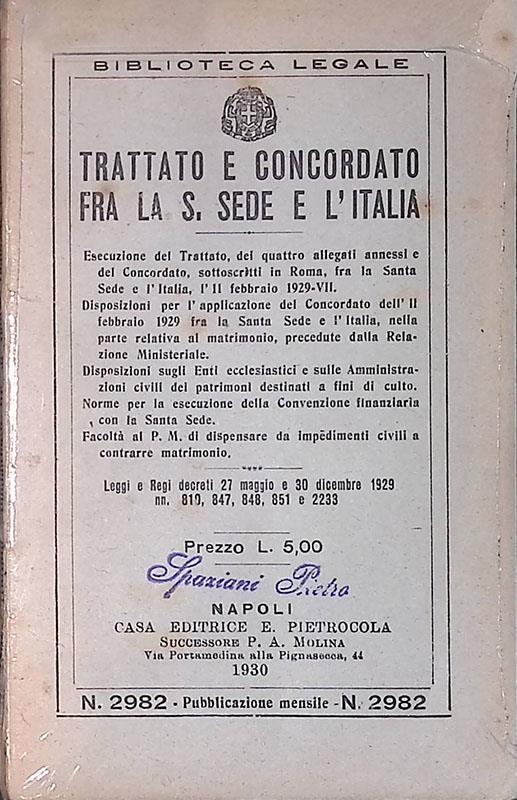 Trattato e concordato fra la S. Sede e l'Italia - copertina
