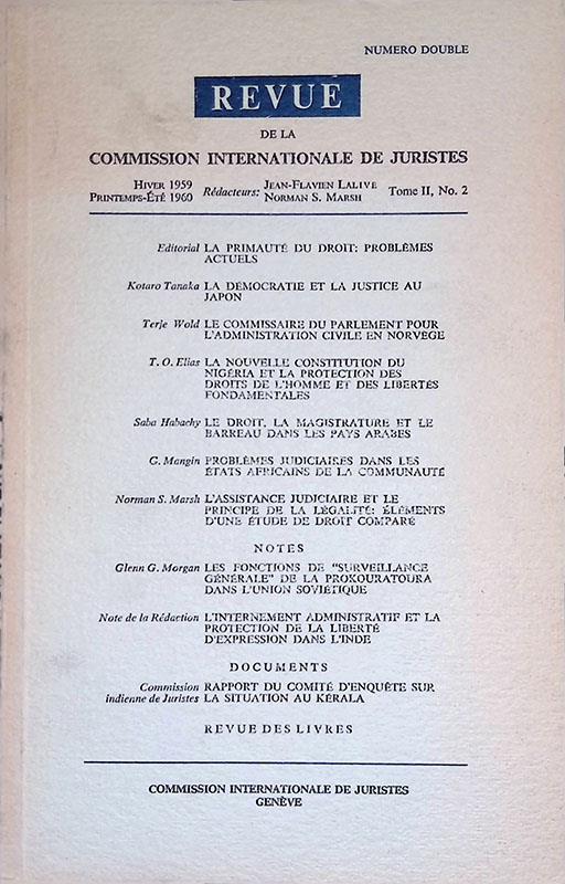 Revue de la commission internationale de juristes. Tome II n.2. Hiver 1959. printemps-ete 1960 - copertina