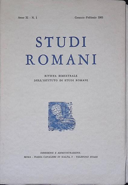 Studi romani. Rivista bimestrale dell'Istituto di Studi Romani. Anno XI, N. 1, gennaio-febbraio 1963 - copertina