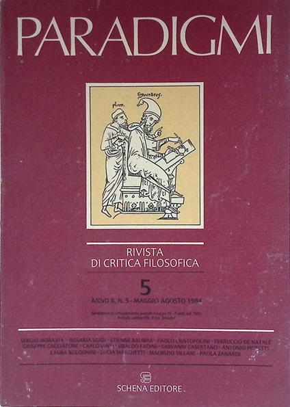 Paradigmi. Rivista critica filosofica, anno II n.5 maggio-agosto 1984 - copertina