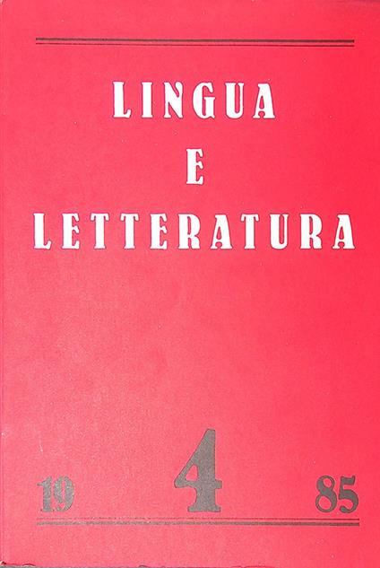 Lingua e letteratura. N. 4, 1985 - Carlo Bo - copertina
