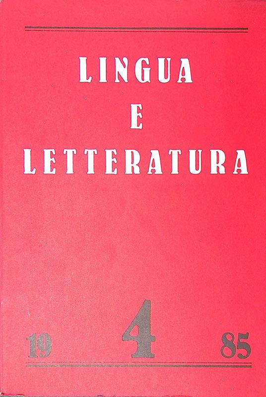 Lingua e letteratura. N. 4, 1985 - Carlo Bo - copertina
