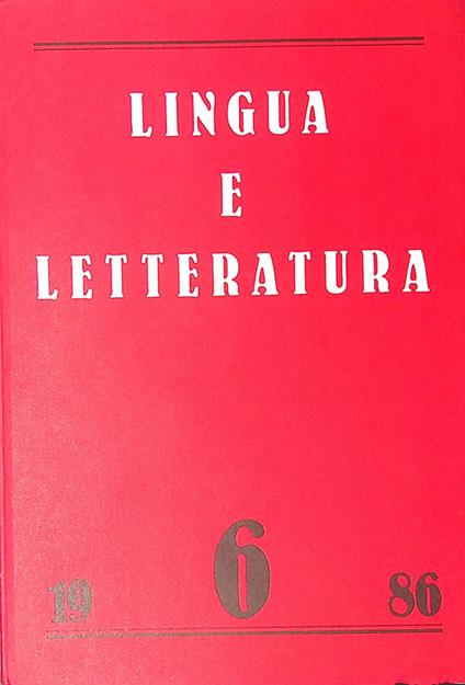 Lingua e letteratura. N. 6, 1986 - Carlo Bo - copertina