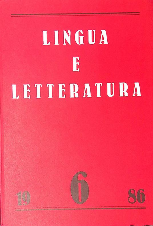 Lingua e letteratura. N. 6, 1986 - Carlo Bo - copertina