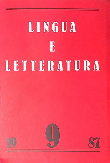 Lingua e letteratura. N. 9, 1987 - Carlo Bo - copertina