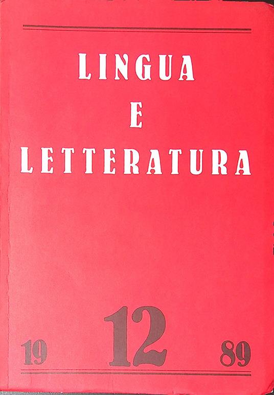 Lingua e letteratura. N. 12, 1989 - Carlo Bo - copertina