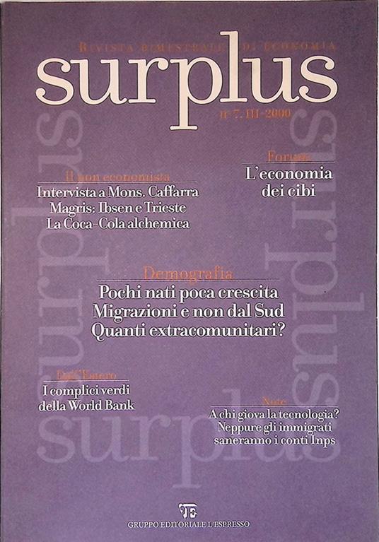 Surplus. Rivista bimestrale di economia n.7, III - 2000 - Geminello Alvi - copertina