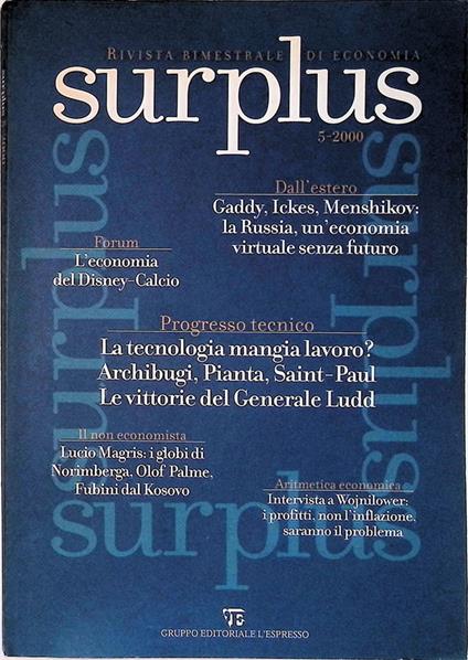 Surplus. Rivista bimestrale di economia n.5 - 2000 - Geminello Alvi - copertina