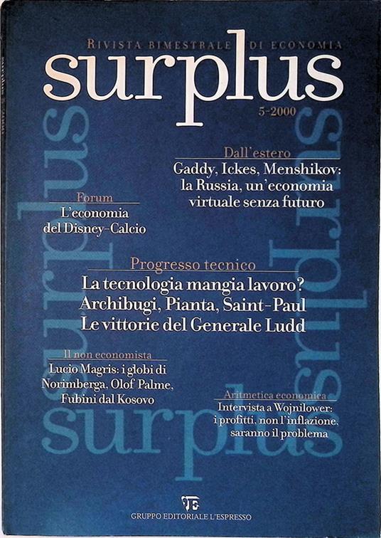Surplus. Rivista bimestrale di economia n.5 - 2000 - Geminello Alvi - copertina