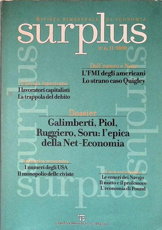Surplus. Rivista bimestrale di economia n.6, II - 2000 - Geminello Alvi - copertina